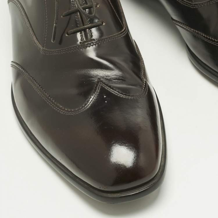 Pre Owned Prada Brown Patent Leather Lace Up Oxfords Size 43.5