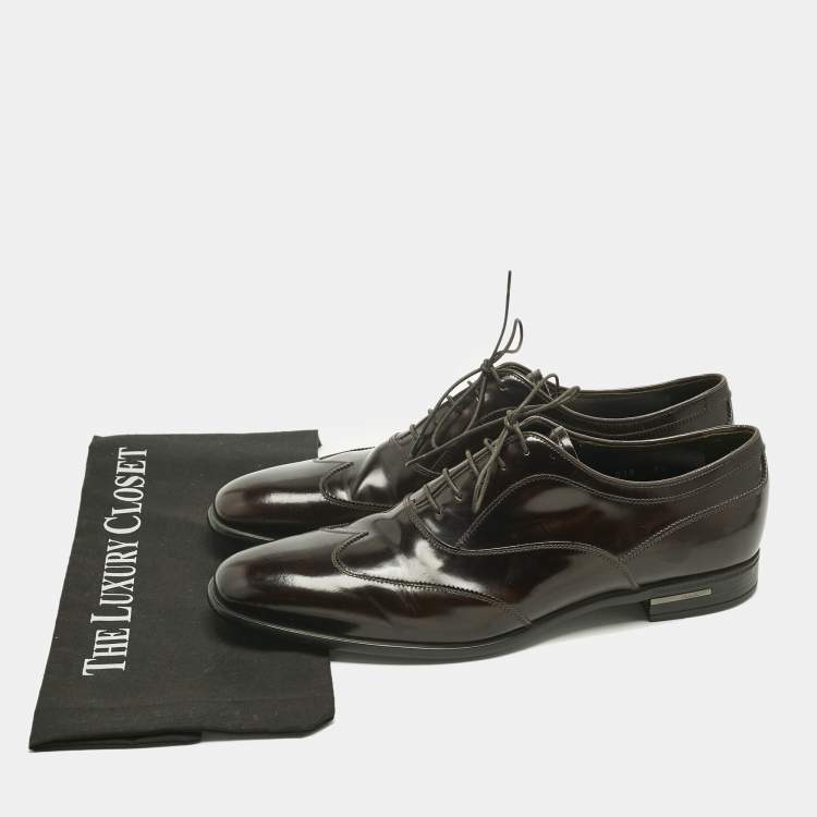 Pre Owned Prada Brown Patent Leather Lace Up Oxfords Size 43.5