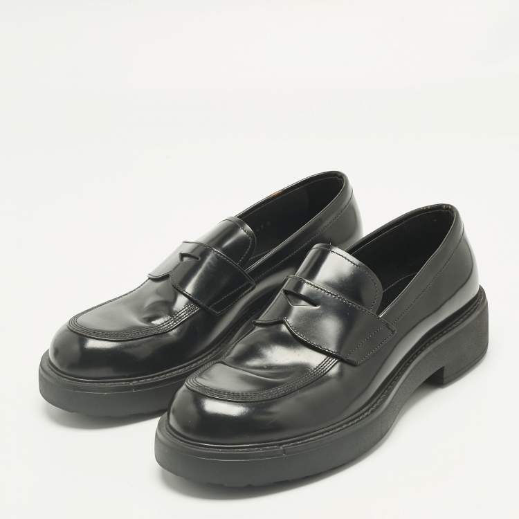 Pre Owned Prada Black Leather Slip On Loafers Size 42