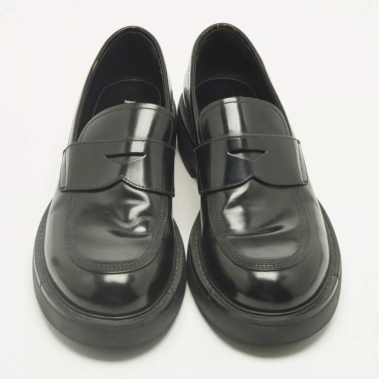 Pre Owned Prada Black Leather Slip On Loafers Size 42