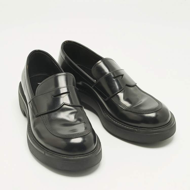 Pre Owned Prada Black Leather Slip On Loafers Size 42