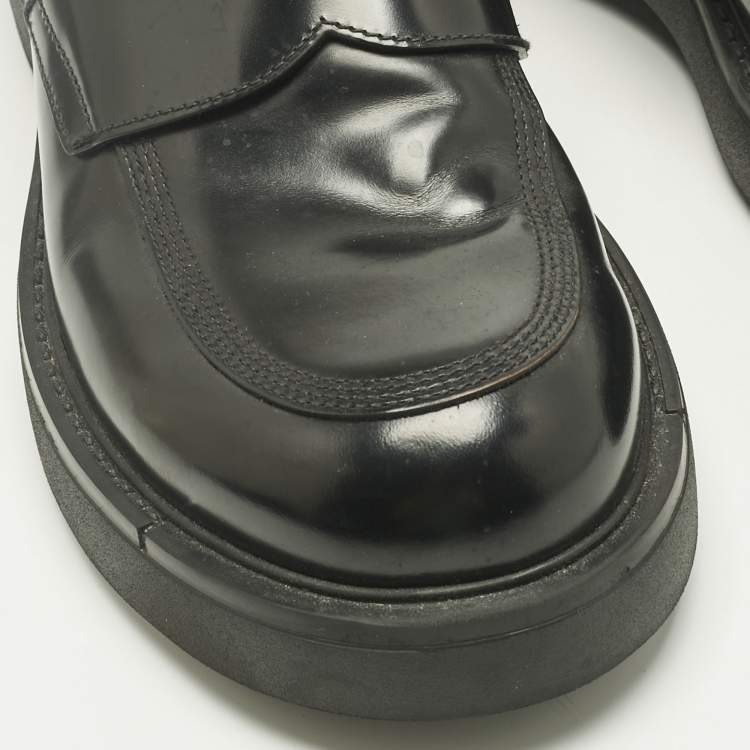 Pre Owned Prada Black Leather Slip On Loafers Size 42