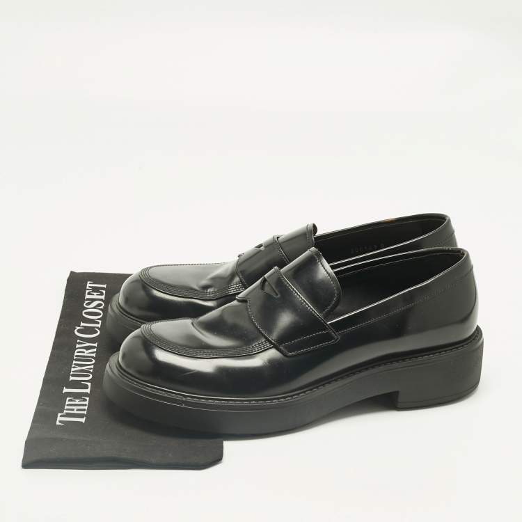 Pre Owned Prada Black Leather Slip On Loafers Size 42