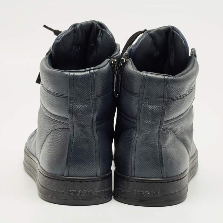 Pre Owned Prada Navy Blue Leather High Top Sneakers Size 42