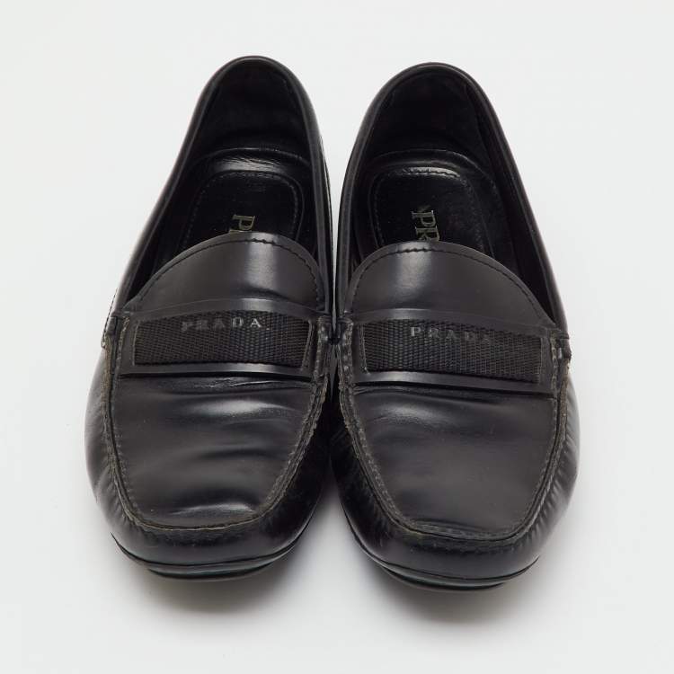 Pre Owned Prada Black Leather Slip On Loafers Size 41.5