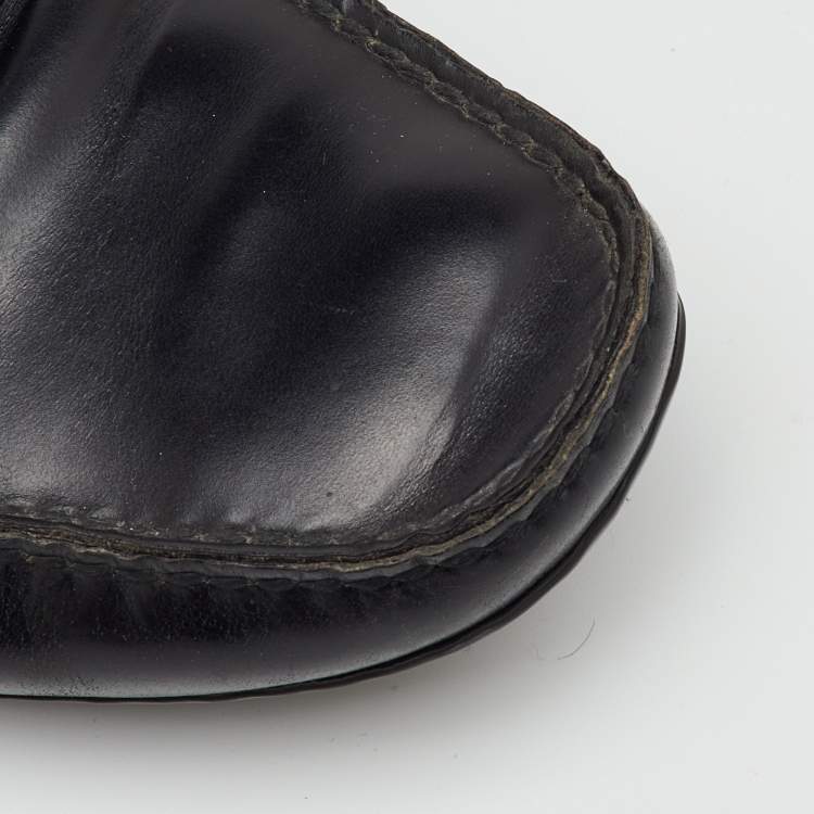 Pre Owned Prada Black Leather Slip On Loafers Size 41.5