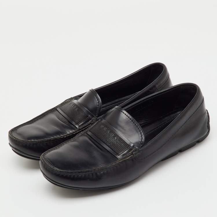 Pre Owned Prada Black Leather Slip On Loafers Size 41.5