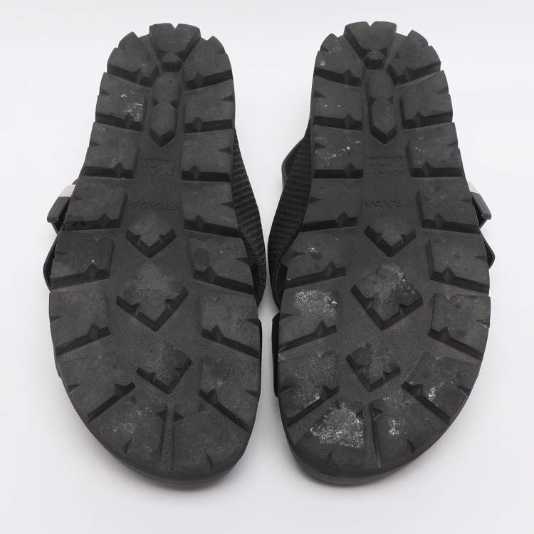 Pre Owned Prada Black Balistic Nylon Cross Strap Slide Sandals Size 44
