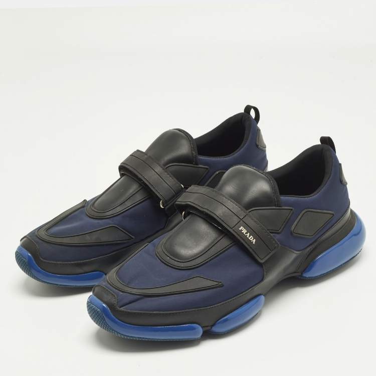 Pre Owned Prada Cloudbust Size 44 Navy Blue/Black Leather and Nylon Low Top Sneakers