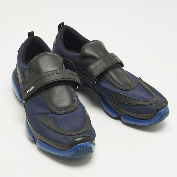 Pre Owned Prada Cloudbust Size 44 Navy Blue/Black Leather and Nylon Low Top Sneakers