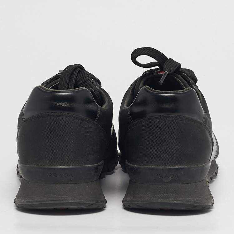 Pre Owned Prada Match Racer Size 42 Black Canvas and Leather Lace Up Sneakers
