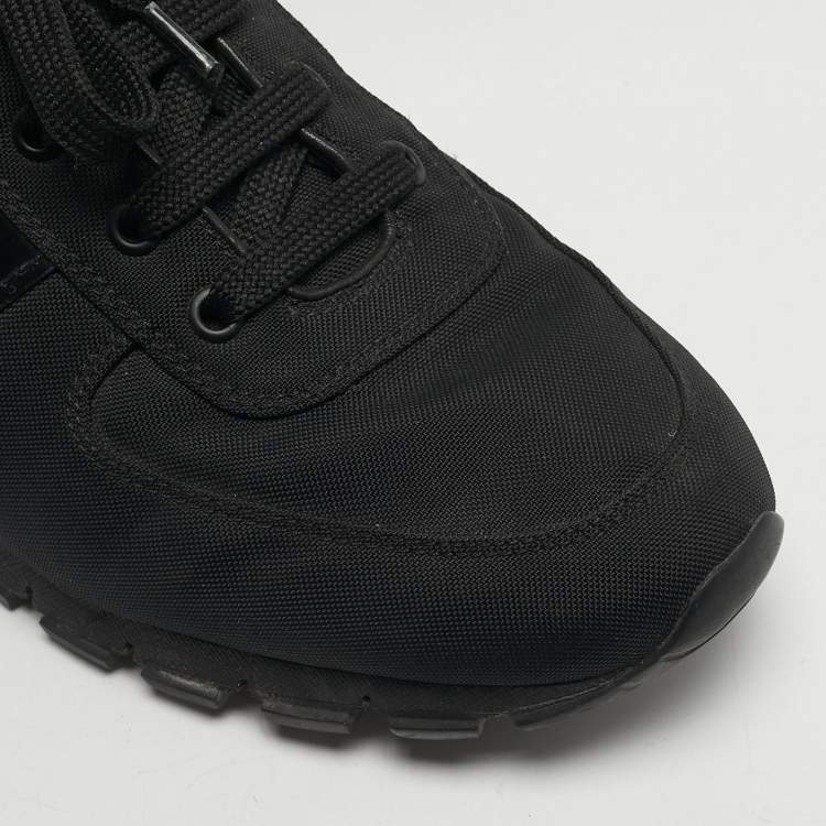 Pre Owned Prada Match Racer Size 42 Black Canvas and Leather Lace Up Sneakers