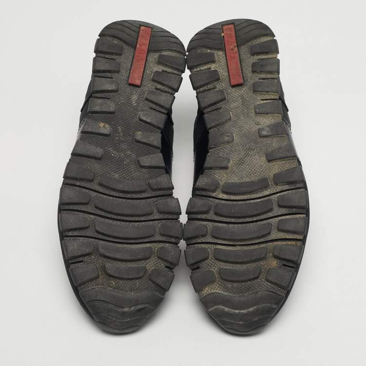 Pre Owned Prada Match Racer Size 42 Black Canvas and Leather Lace Up Sneakers