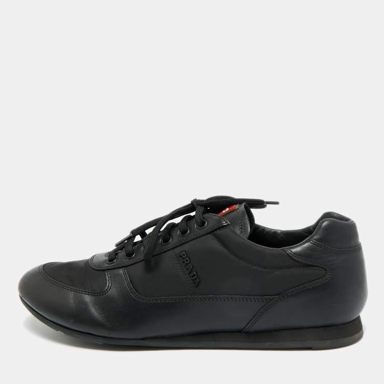 Pre Owned Prada Black Leather and Nylon Lace Up Sneakers Size 42 