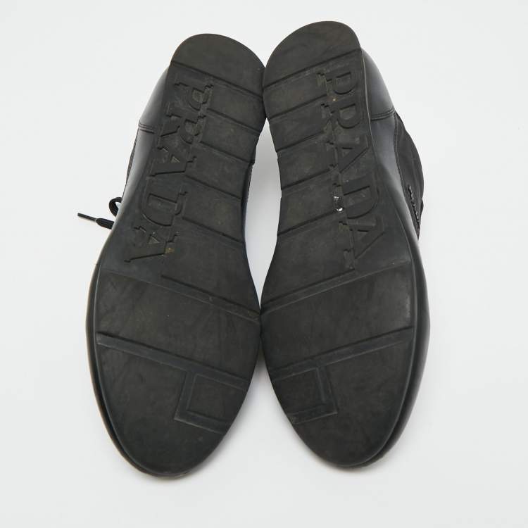 Pre Owned Prada Black Leather and Nylon Lace Up Sneakers Size 42 