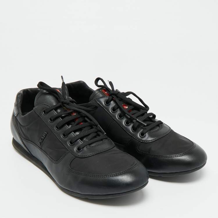 Pre Owned Prada Black Leather and Nylon Lace Up Sneakers Size 42 