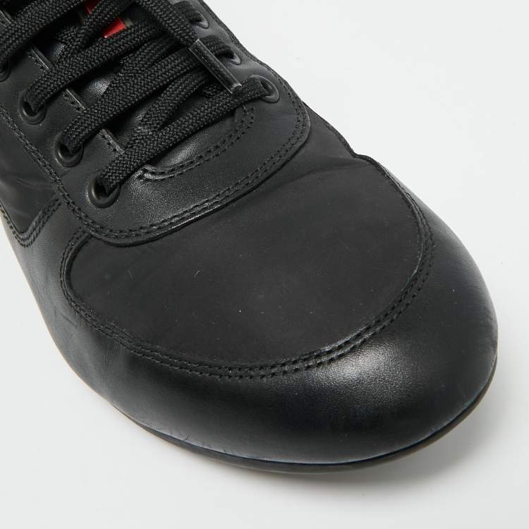 Pre Owned Prada Black Leather and Nylon Lace Up Sneakers Size 42 