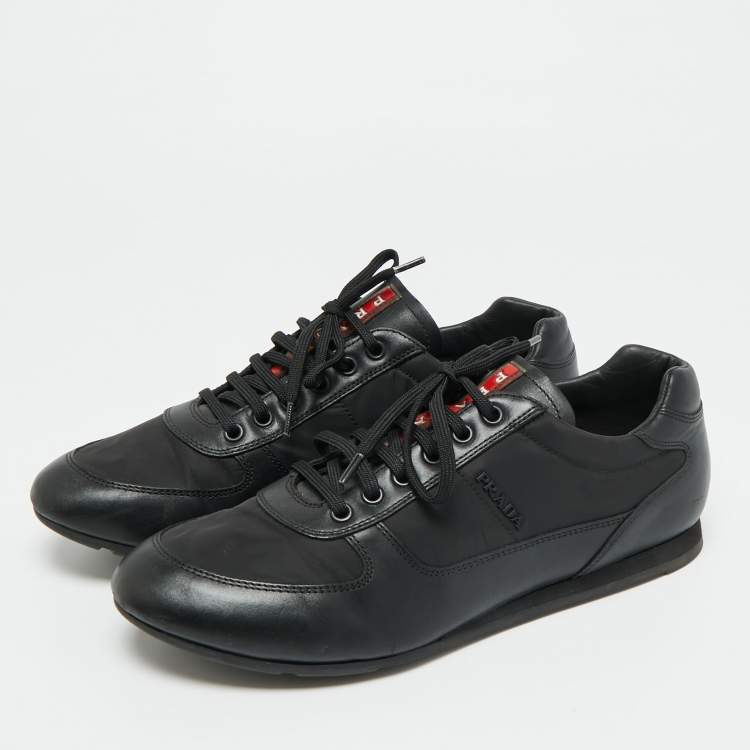 Pre Owned Prada Black Leather and Nylon Lace Up Sneakers Size 42 