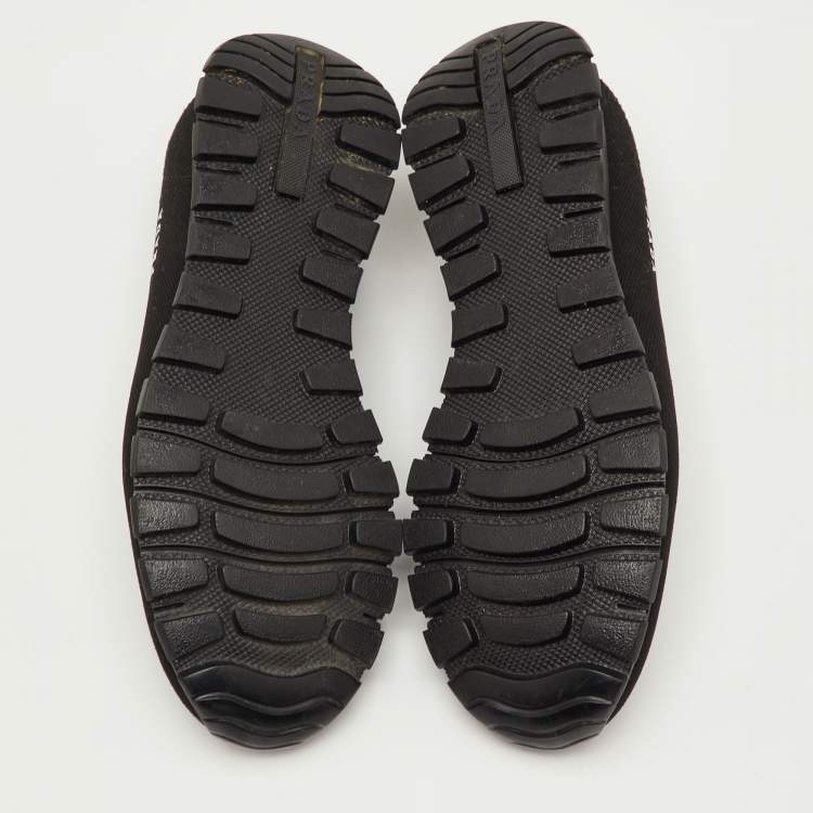 Pre Owned Prada Size 42.5 Black Knit Fabric Slip On Sneakers