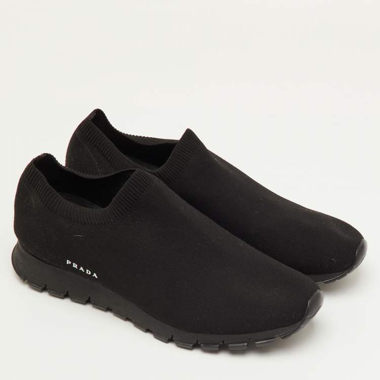 Pre Owned Prada Size 42.5 Black Knit Fabric Slip On Sneakers