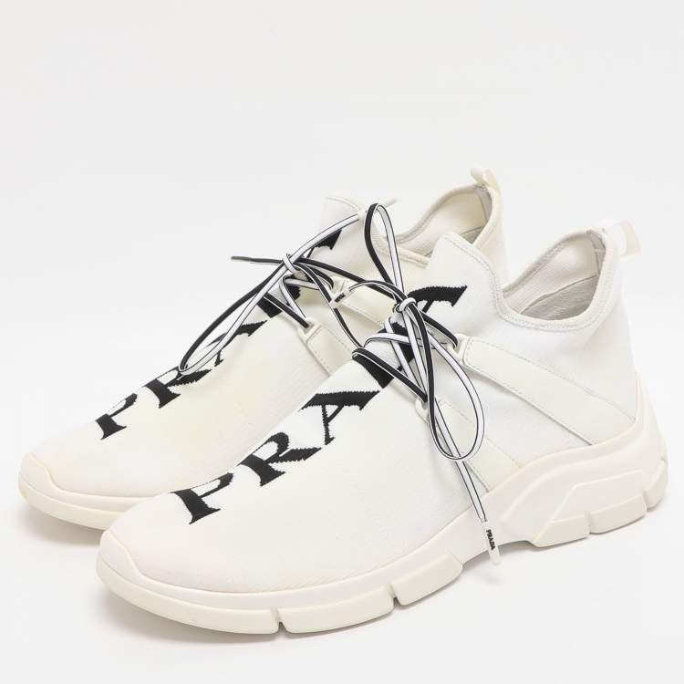 Pre Owned Prada Size 42 White Knit Fabric Low Top Sneakers