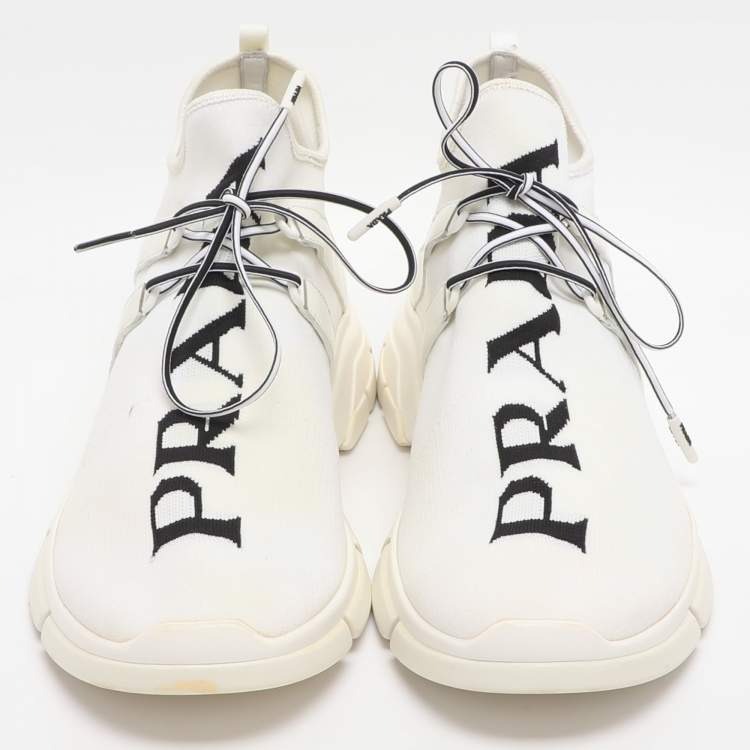 Pre Owned Prada Size 42 White Knit Fabric Low Top Sneakers