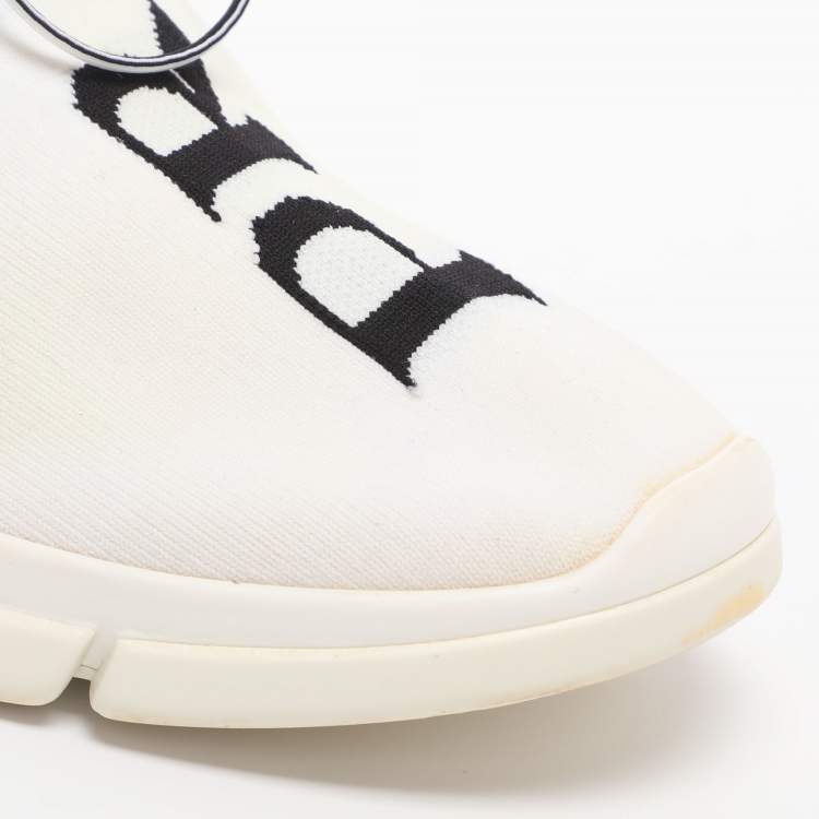 Pre Owned Prada Size 42 White Knit Fabric Low Top Sneakers