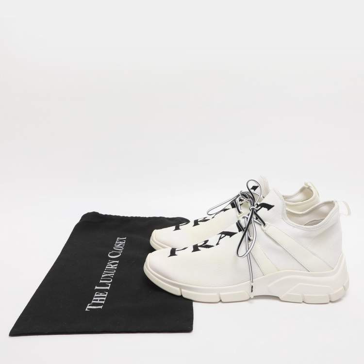 Pre Owned Prada Size 42 White Knit Fabric Low Top Sneakers