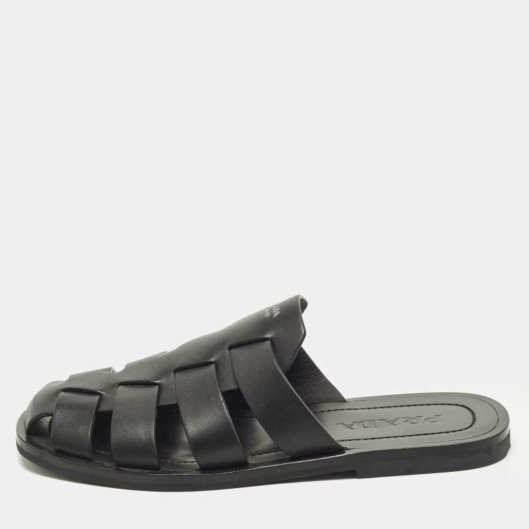 Pre Owned Prada Fisherman Size 41 Black Leather Mules