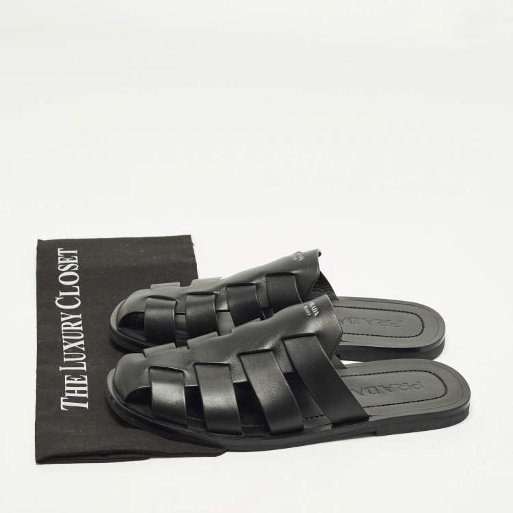 Pre Owned Prada Fisherman Size 41 Black Leather Mules