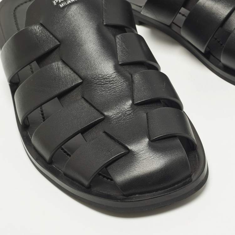 Pre Owned Prada Fisherman Size 41 Black Leather Mules