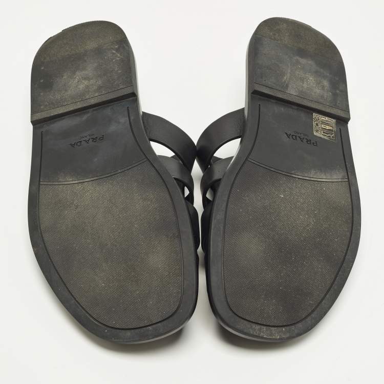 Pre Owned Prada Fisherman Size 41 Black Leather Mules