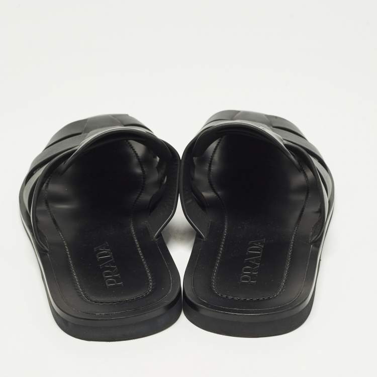 Pre Owned Prada Fisherman Size 41 Black Leather Mules