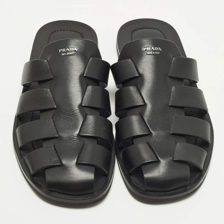 Pre Owned Prada Fisherman Size 41 Black Leather Mules