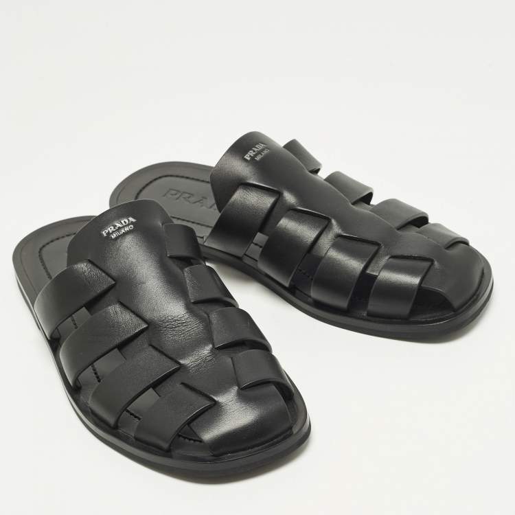 Pre Owned Prada Fisherman Size 41 Black Leather Mules