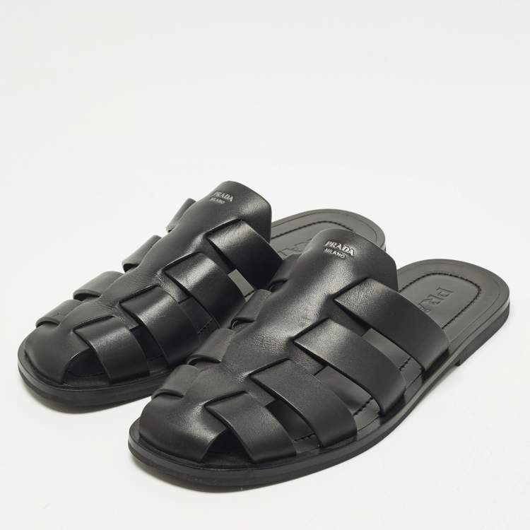 Pre Owned Prada Fisherman Size 41 Black Leather Mules