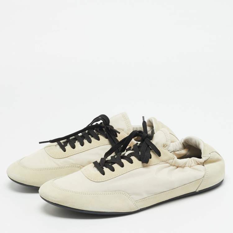 Pre Owned Prada Collapse Re-Nylon Size 41 Cream Nylon and Suede Lace Up Sneakers