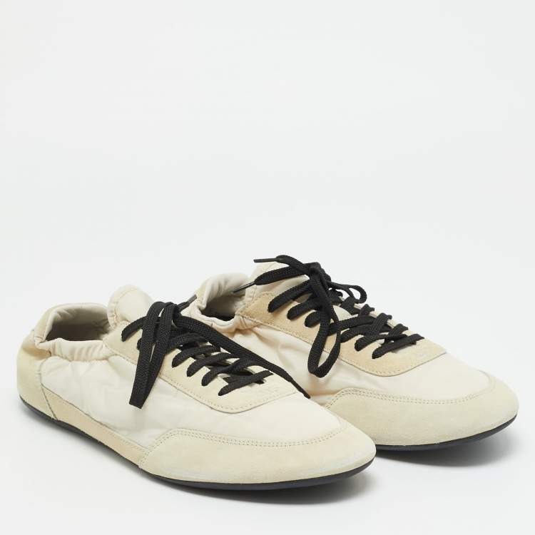 Pre Owned Prada Collapse Re-Nylon Size 41 Cream Nylon and Suede Lace Up Sneakers