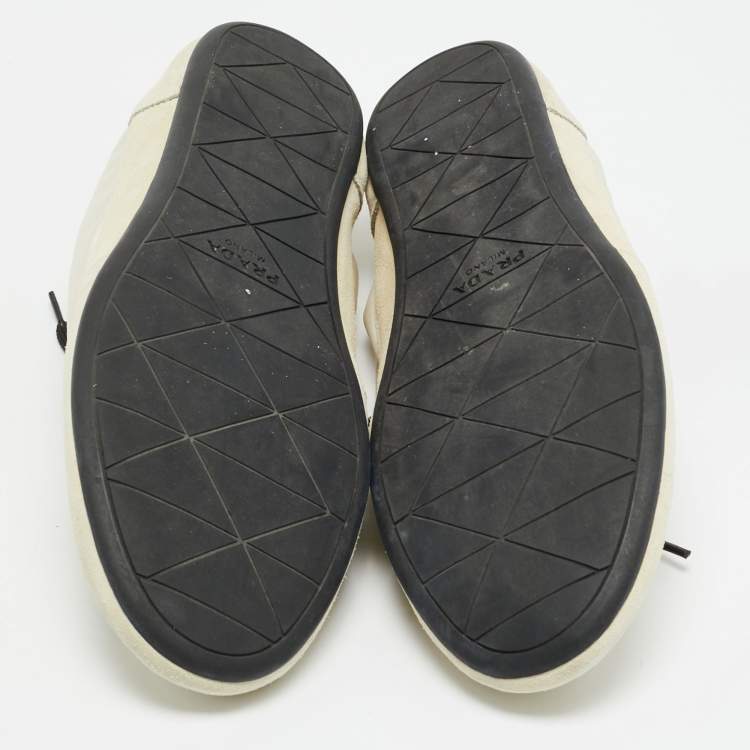 Pre Owned Prada Collapse Re-Nylon Size 41 Cream Nylon and Suede Lace Up Sneakers