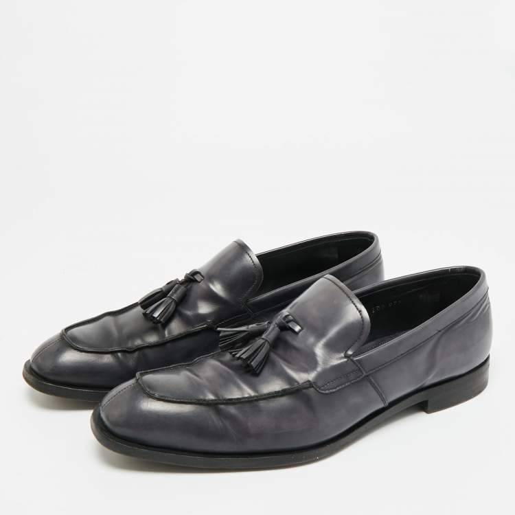 Pre Owned Prada Size 43 Grey Leather Tassel Fringe Loafers        