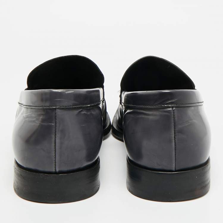 Pre Owned Prada Size 43 Grey Leather Tassel Fringe Loafers        