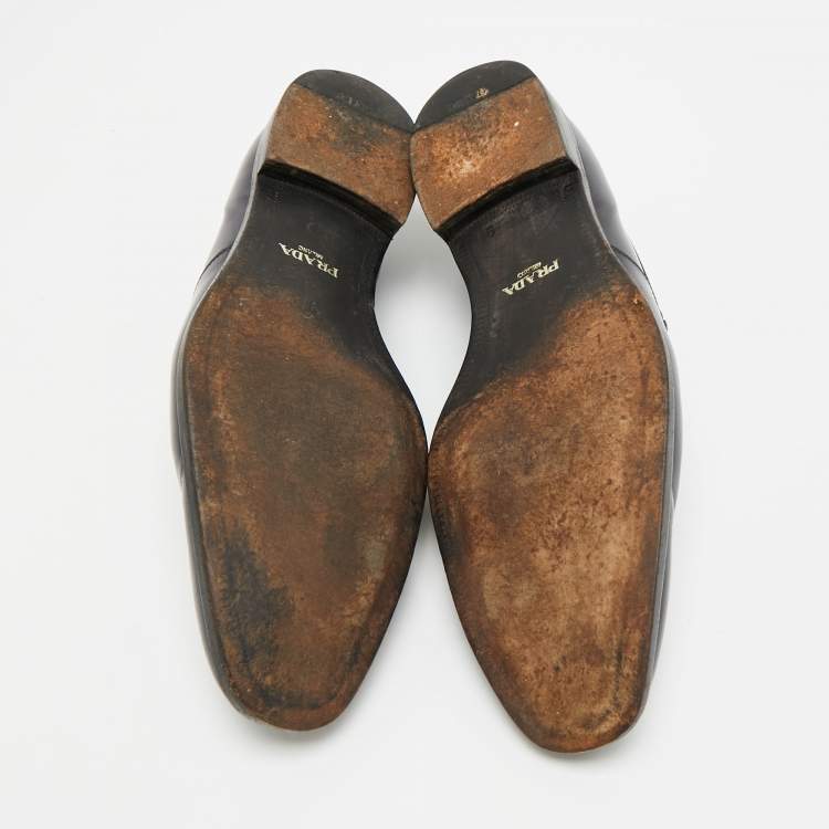 Pre Owned Prada Size 43 Grey Leather Tassel Fringe Loafers        