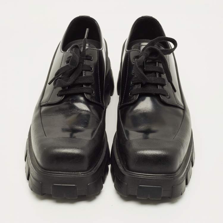 Pre Owned Prada Monolith Size 44 Black Leather and Rubber Loafers