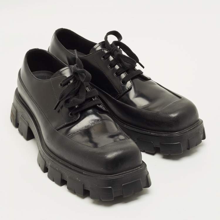 Pre Owned Prada Monolith Size 44 Black Leather and Rubber Loafers