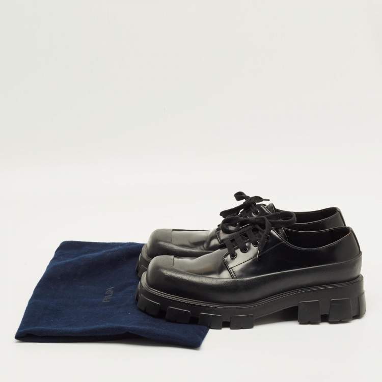 Pre Owned Prada Monolith Size 44 Black Leather and Rubber Loafers