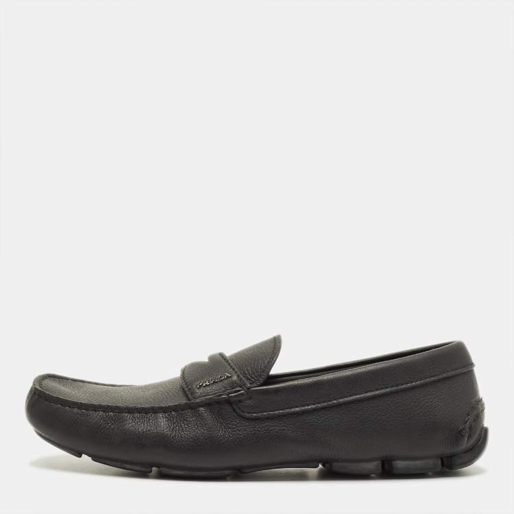 Pre Owned Prada Size 43.5 Black Leather Penny Loafers