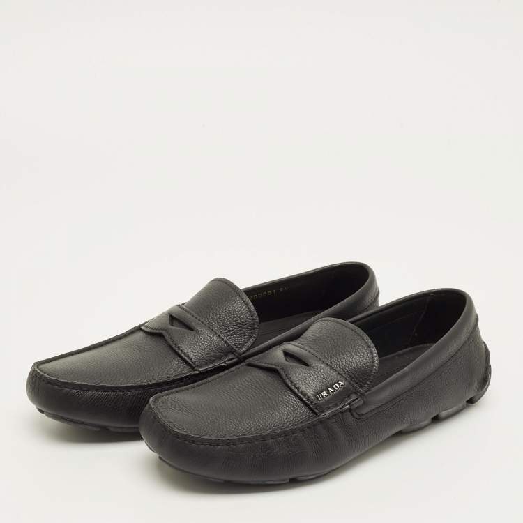 Pre Owned Prada Size 43.5 Black Leather Penny Loafers