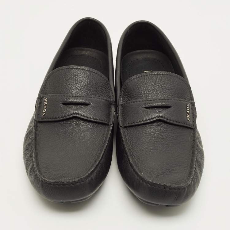 Pre Owned Prada Size 43.5 Black Leather Penny Loafers