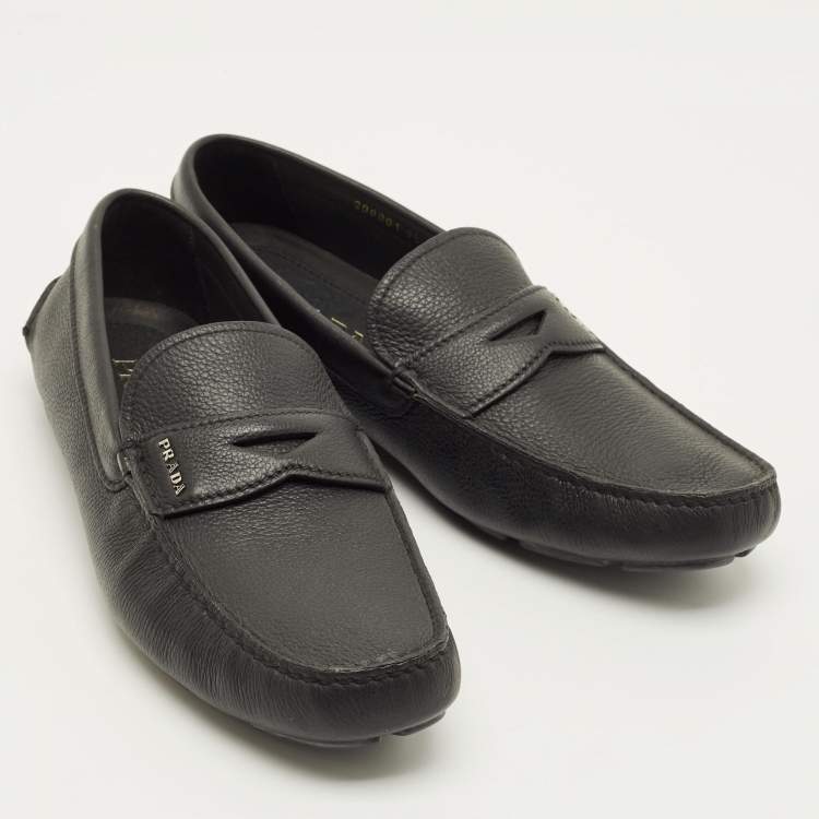 Pre Owned Prada Size 43.5 Black Leather Penny Loafers