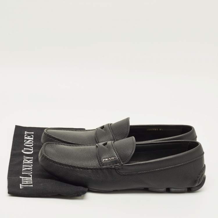 Pre Owned Prada Size 43.5 Black Leather Penny Loafers